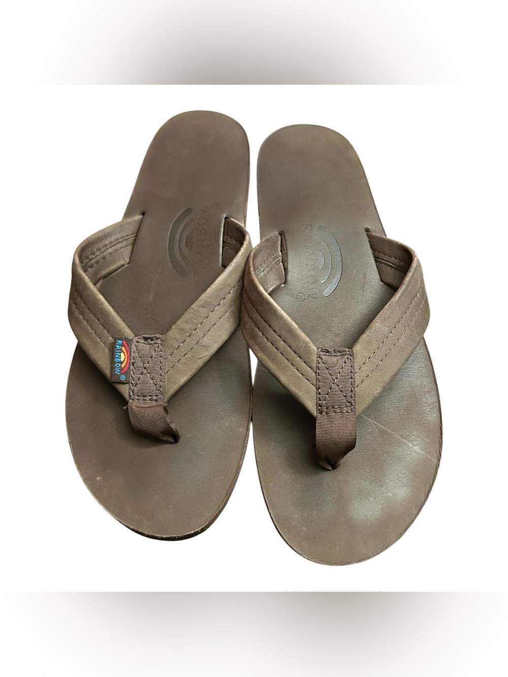 Rainbow Brown Leather-Style Flip Flops